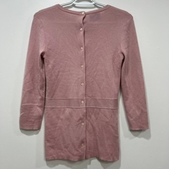 Prada Womens Sweater 42 Pink 3/4 Large Sleeve Scoop Neck Knit Stretch Designer - Picture 2 of 6
